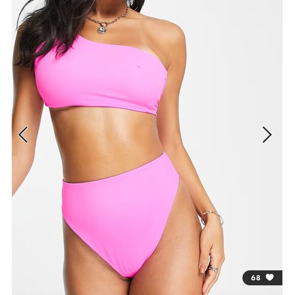 NWOT ASOS High-Leg High-Waist Bikini Bottom Bright Pink Mix & Match Sz 6 - Picture 2 of 8
